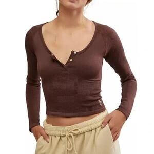 NEW! Free People Movement Knit Kick Off Layer Long Sleeve Top in BROWN (M/L)